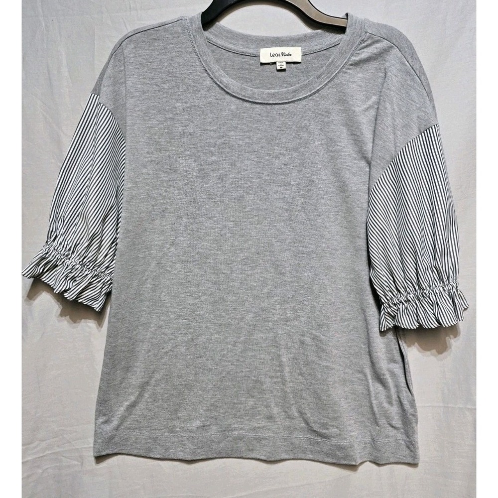 Anthropologie Lea & Viola Women's  Blouse  M Gray Striped Sleeves